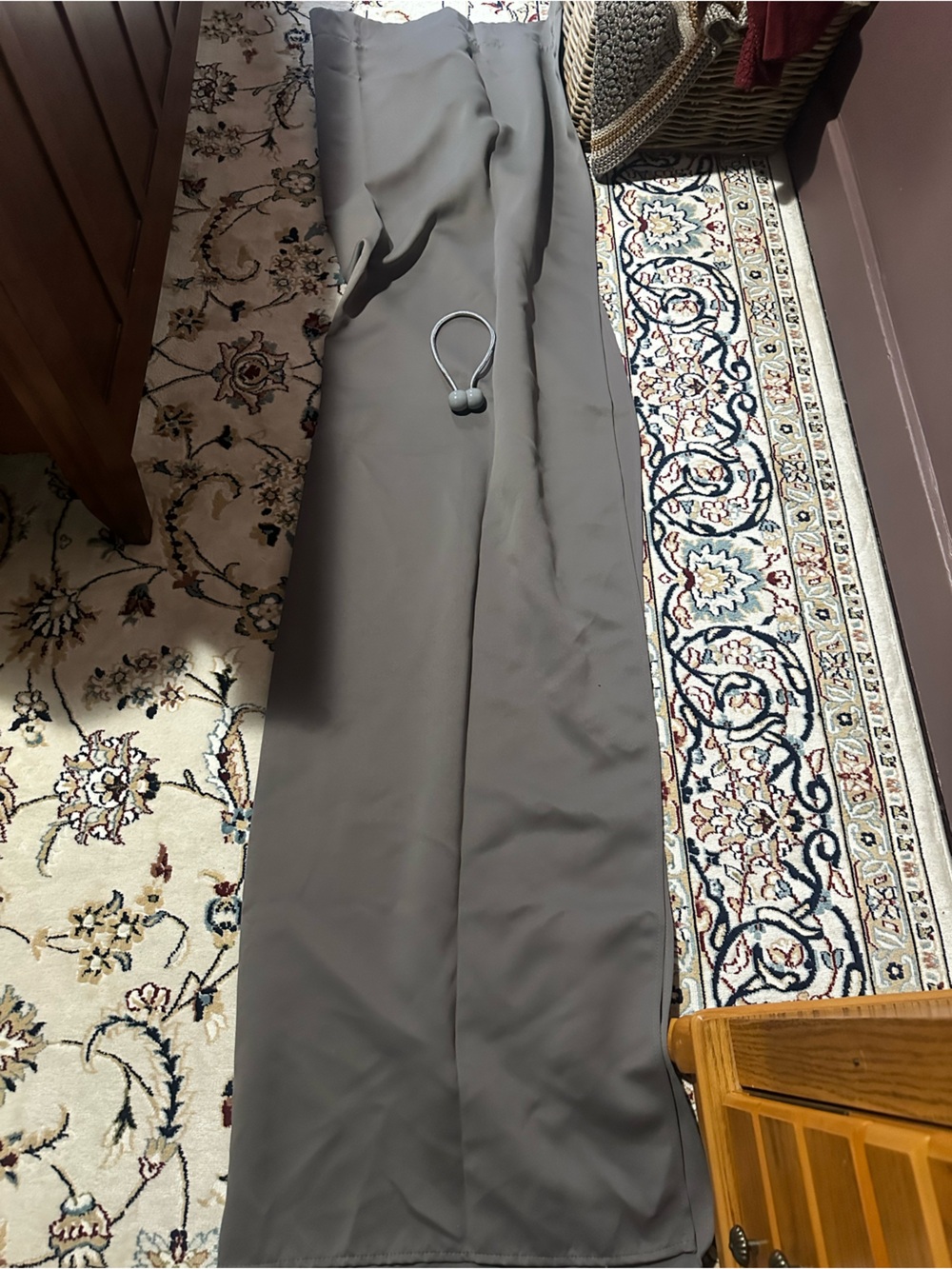 Set of 4 grey blackout curtains with tie backs